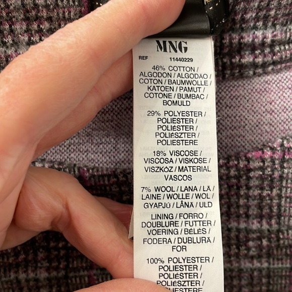 Mango size S tweed checkered office dress. Gray and plum. Cotton blend MNG - Picture 5 of 10